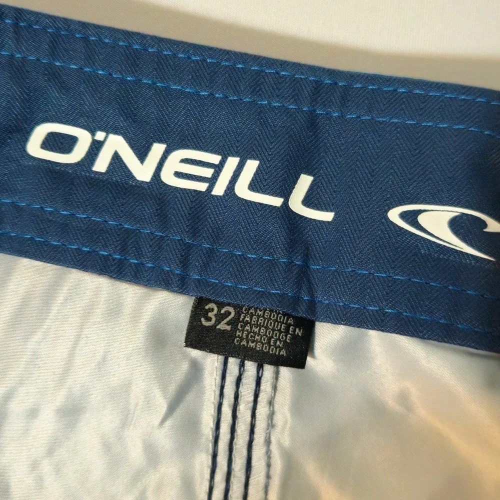NEW O'Neill Board Shorts Men 32 Blue Striped  Full-Length Swim Trunks NWT‎